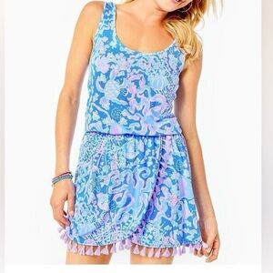 🩵💜Lilly Pulitzer Jarrett Romper Boca Blue~Sea What I Sea Pattern M🩵EUC💜